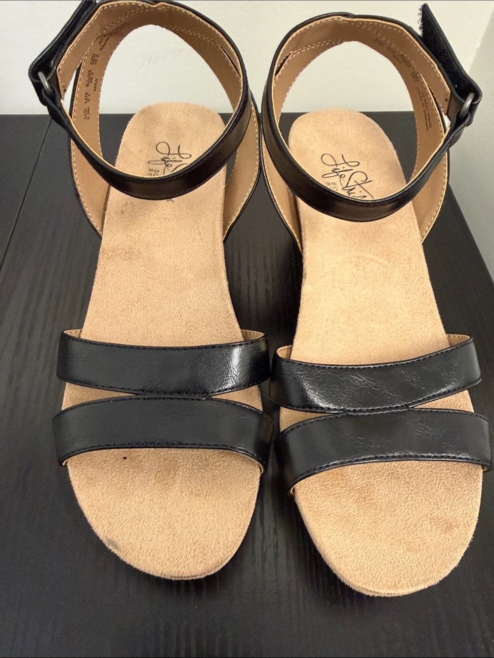Life Stride Black Strappy Ankle Strap Sandals